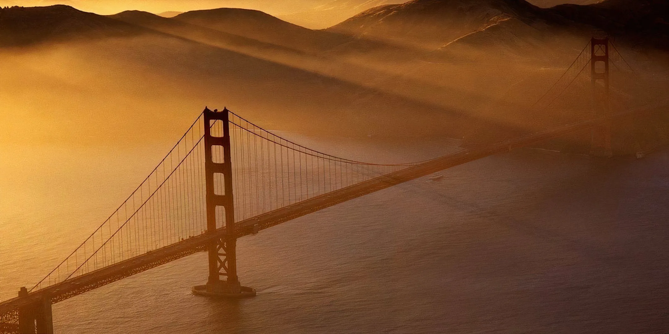 A bird's-eye view of the Golden Gate Bridge. A bird's-eye view of the Golden Gate Bridge.
