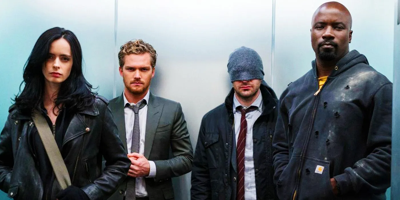 The Defenders trapped in an elevator on Netflix