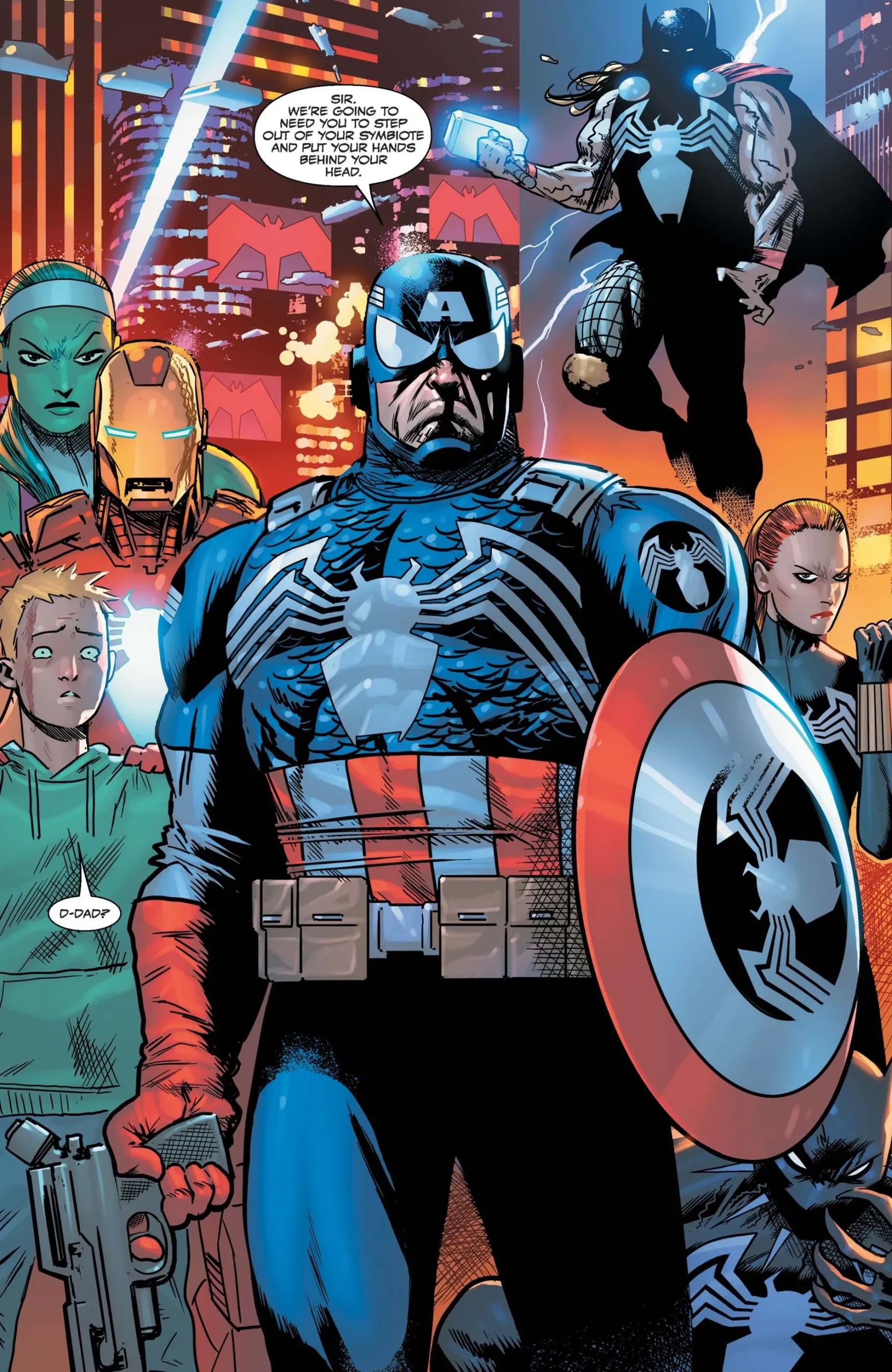 The evil Venomized Avengers assemble led by Captain America in Venom (2018) #27