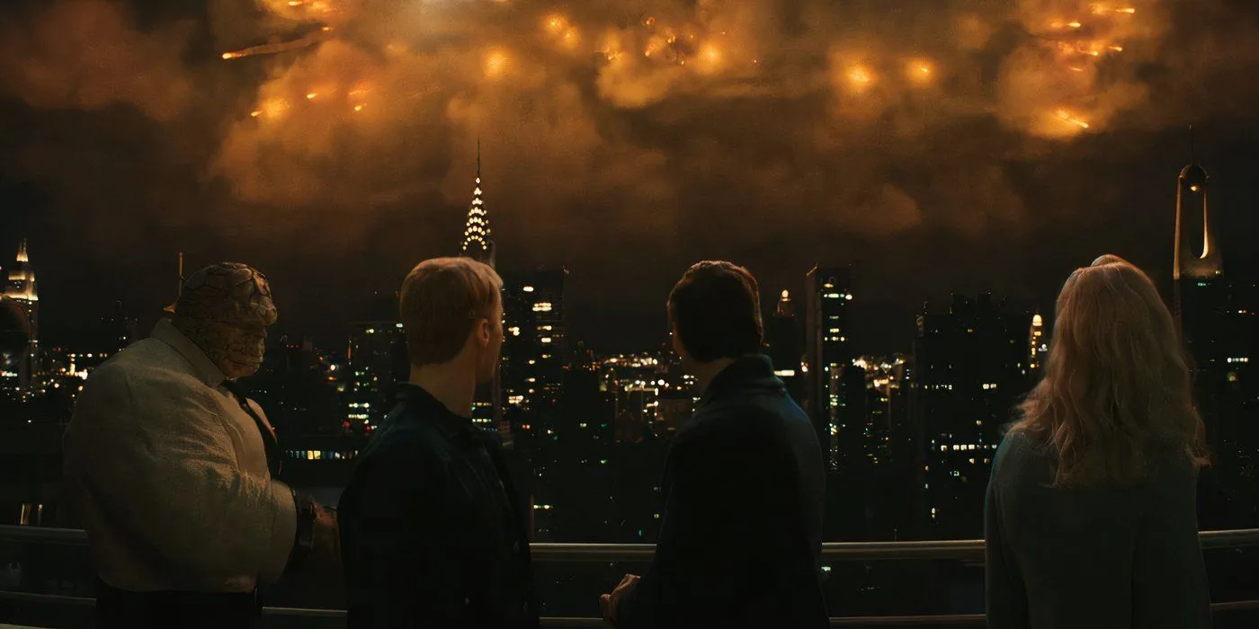 Fantastic Four witnessing an explosion