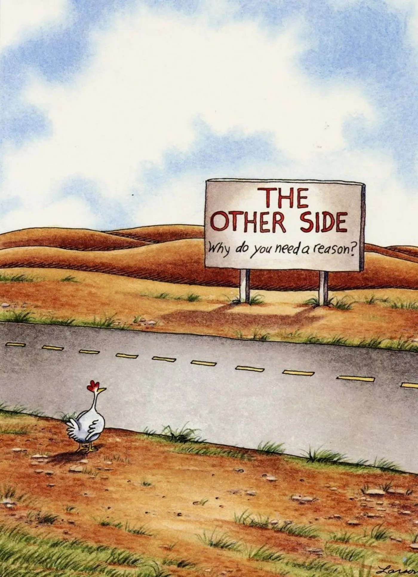 Far Side, chicken crossing the road