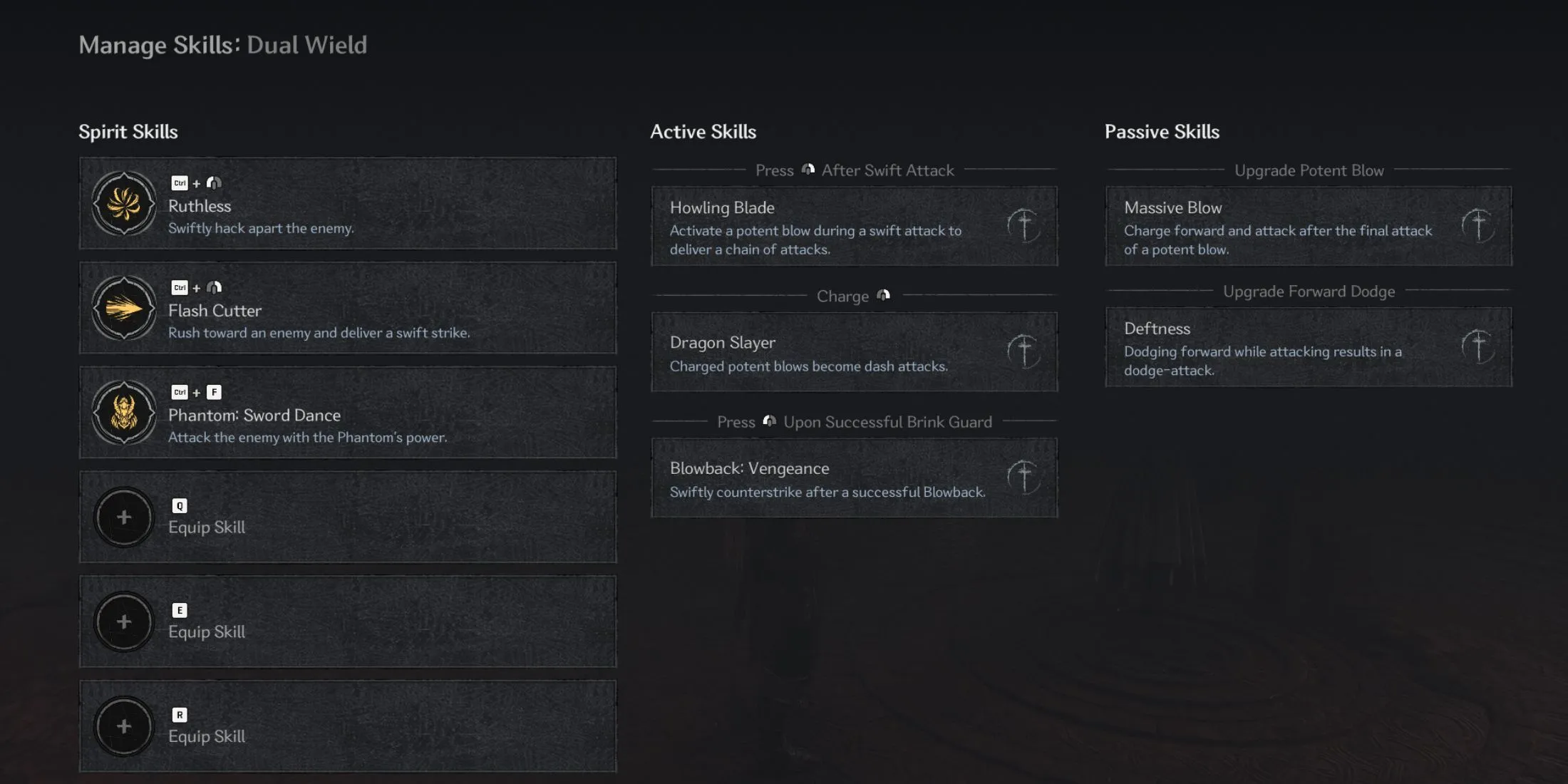 Skill Management Menu Skill Management Menu