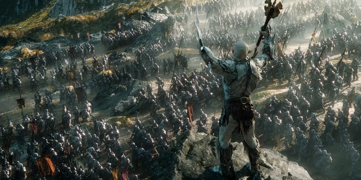 Azog and his orc army in The Hobbit: The Battle of the Five Armies. Azog and his orc army in The Hobbit: The Battle of the Five Armies.