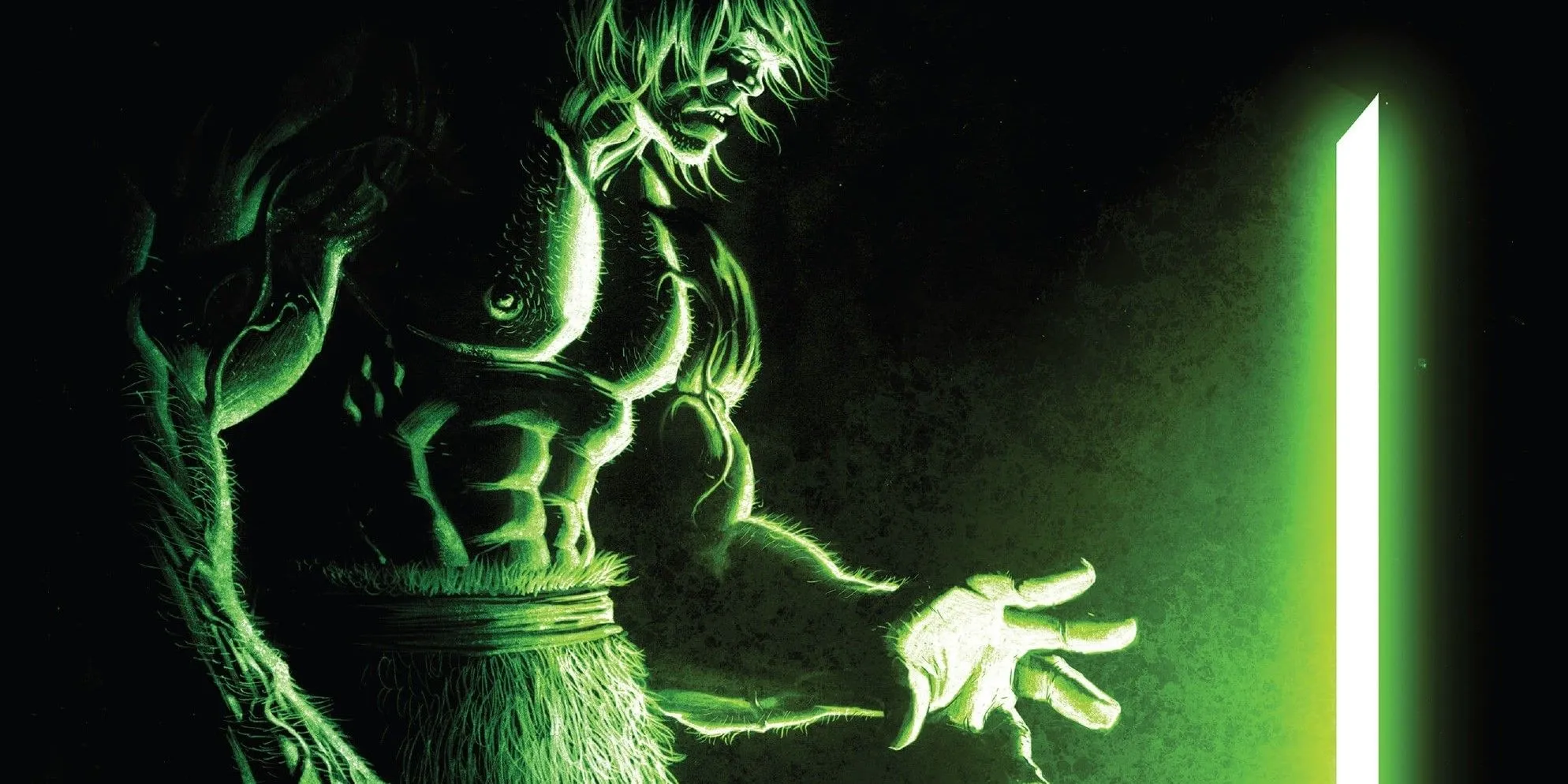 The Hulk Reaches toward his Green Door, casting an emerald light against him. The Hulk Reaches toward his Green Door, casting an emerald light against him.
