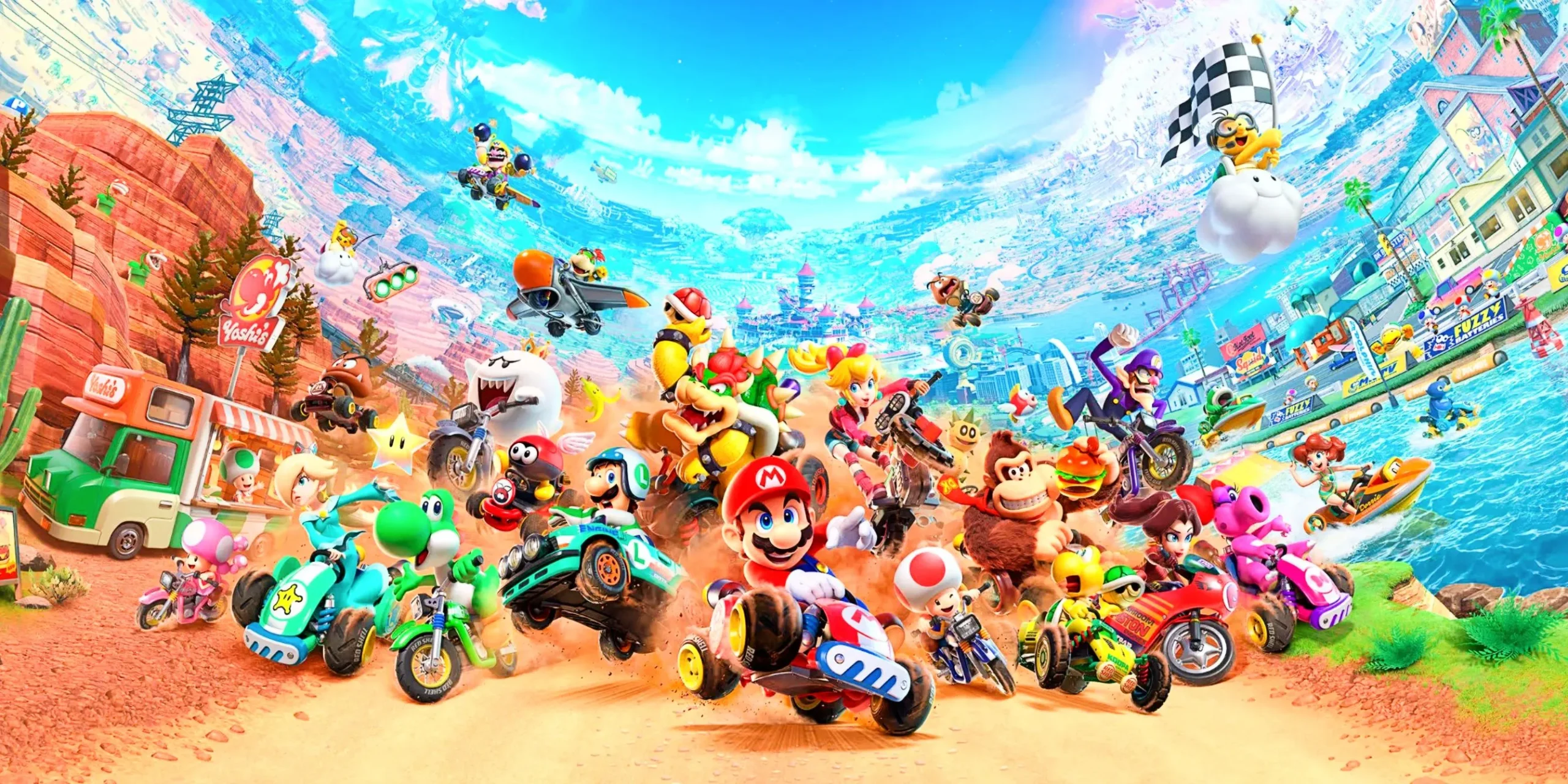 The main cast of Mario Kart World.