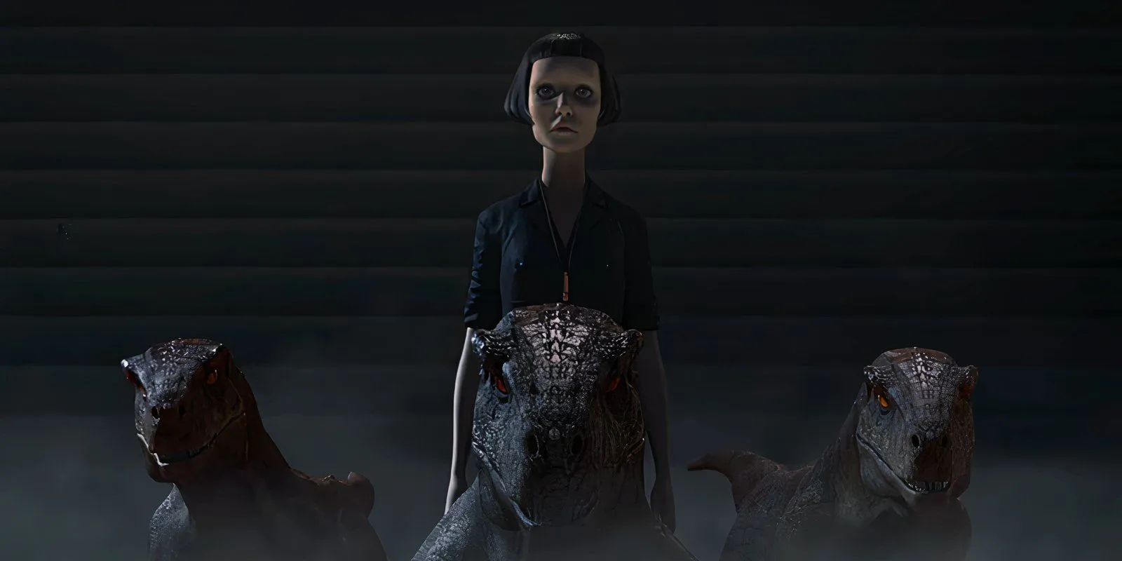 The raptors are in front of the mysterious woman in Jurassic World Chaos Theory The raptors are in front of the mysterious woman in Jurassic World Chaos Theory