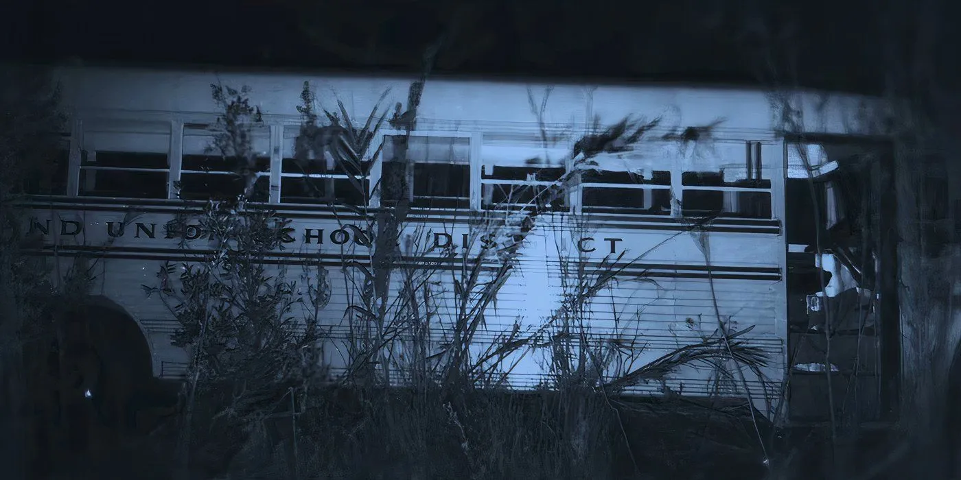 The stranded bus in the Chowchilla documentary reenactment