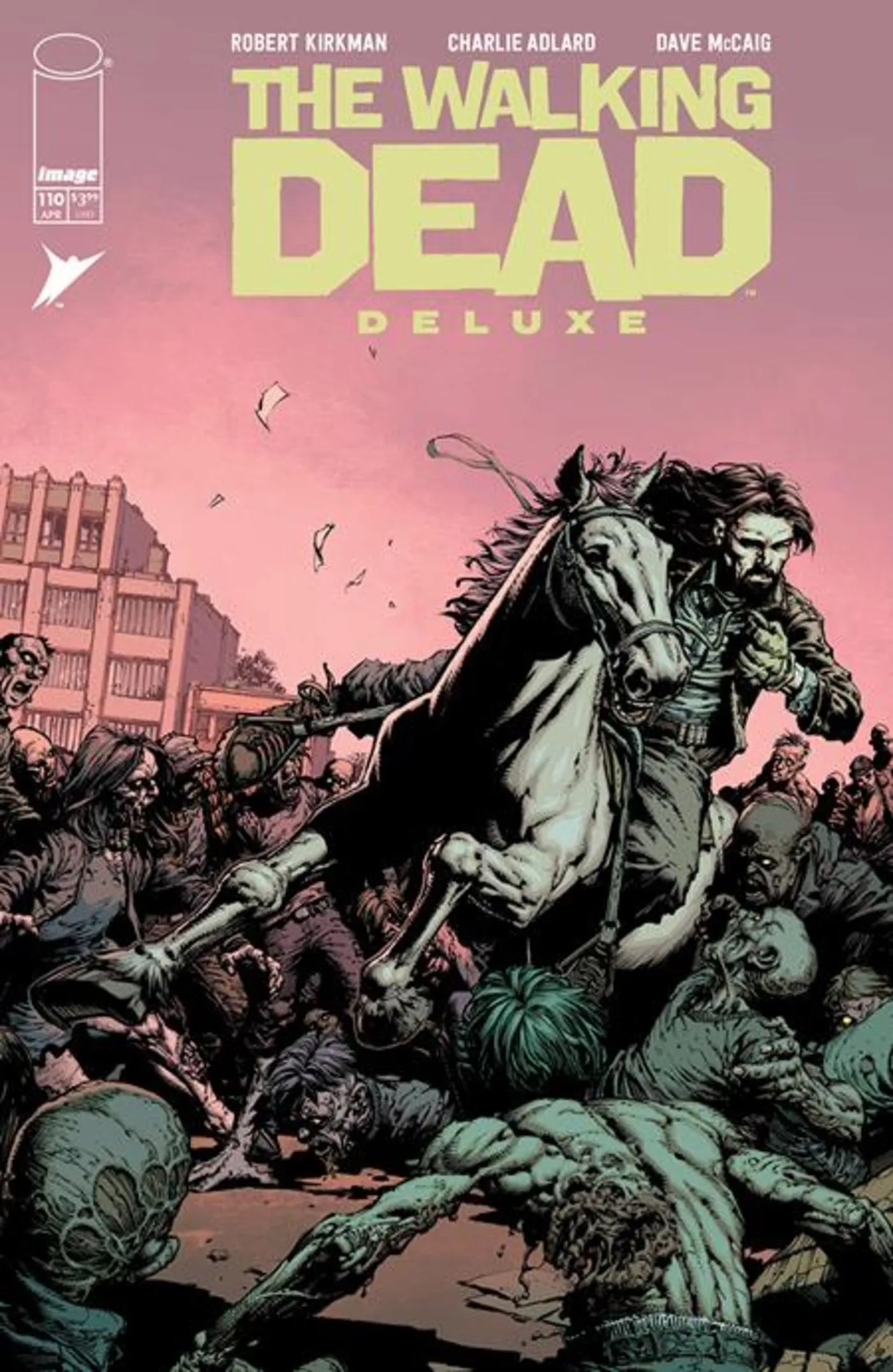 The Walking Dead Deluxe #110 cover featuring Jesus on a horse amidst zombies.