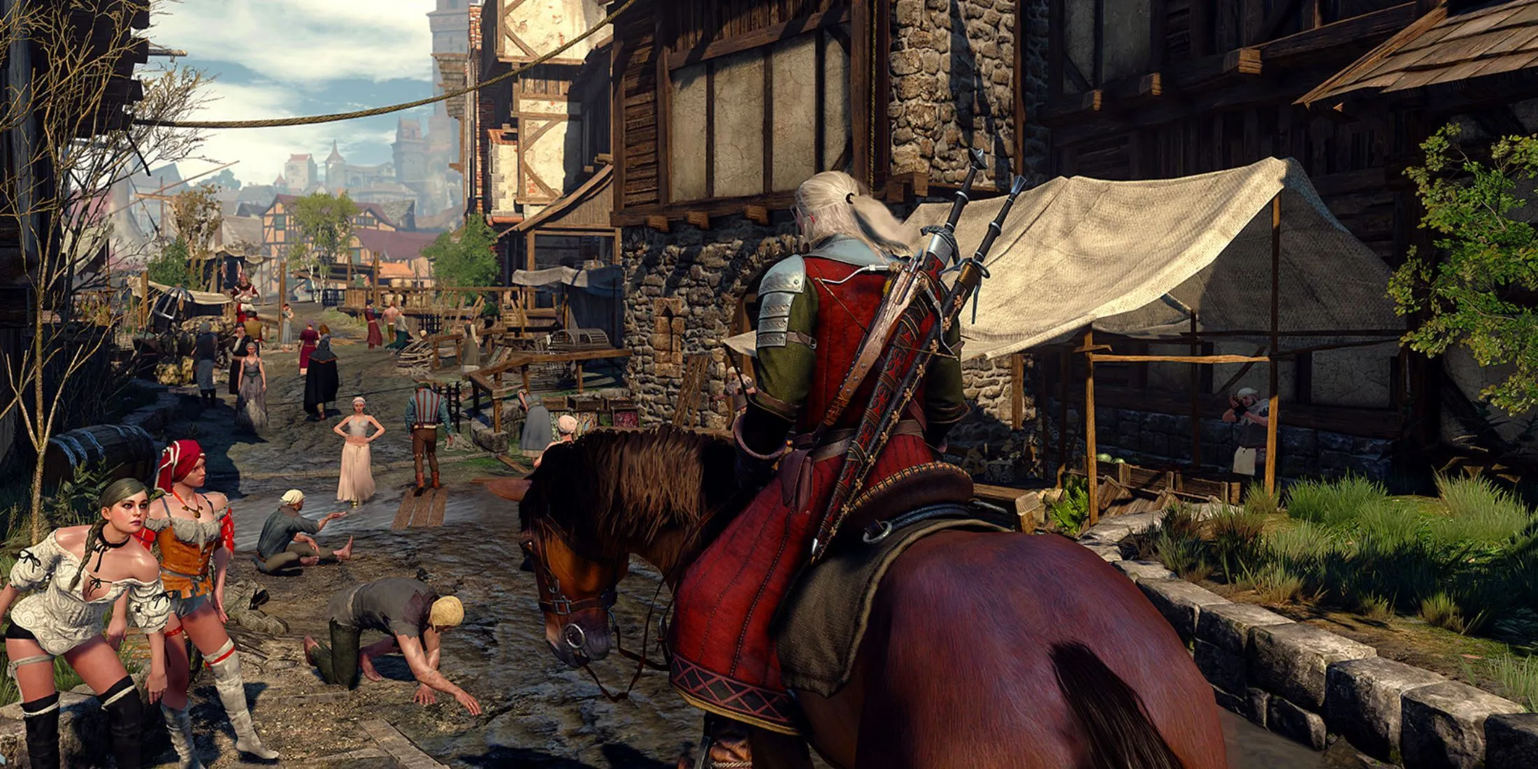 Geralt riding through Novigrad Geralt riding through Novigrad