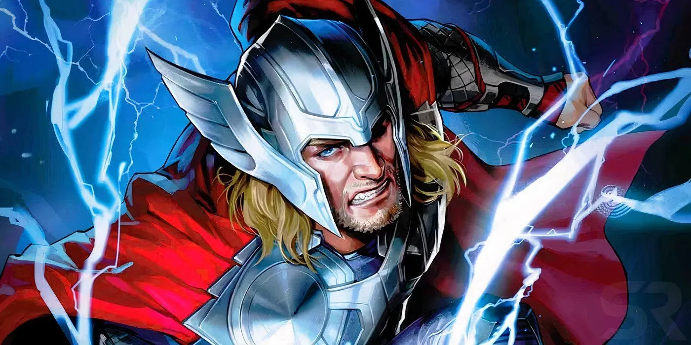 Thor surging with lightning power. Thor surging with lightning power.