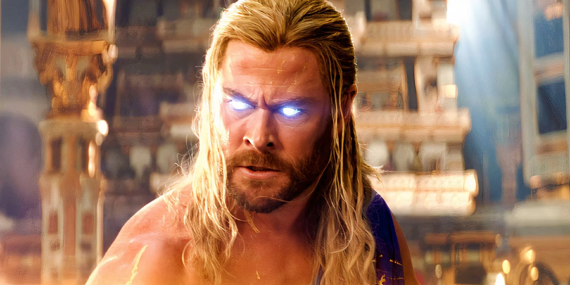Thor's eyes glowing in Thor: Love and Thunder