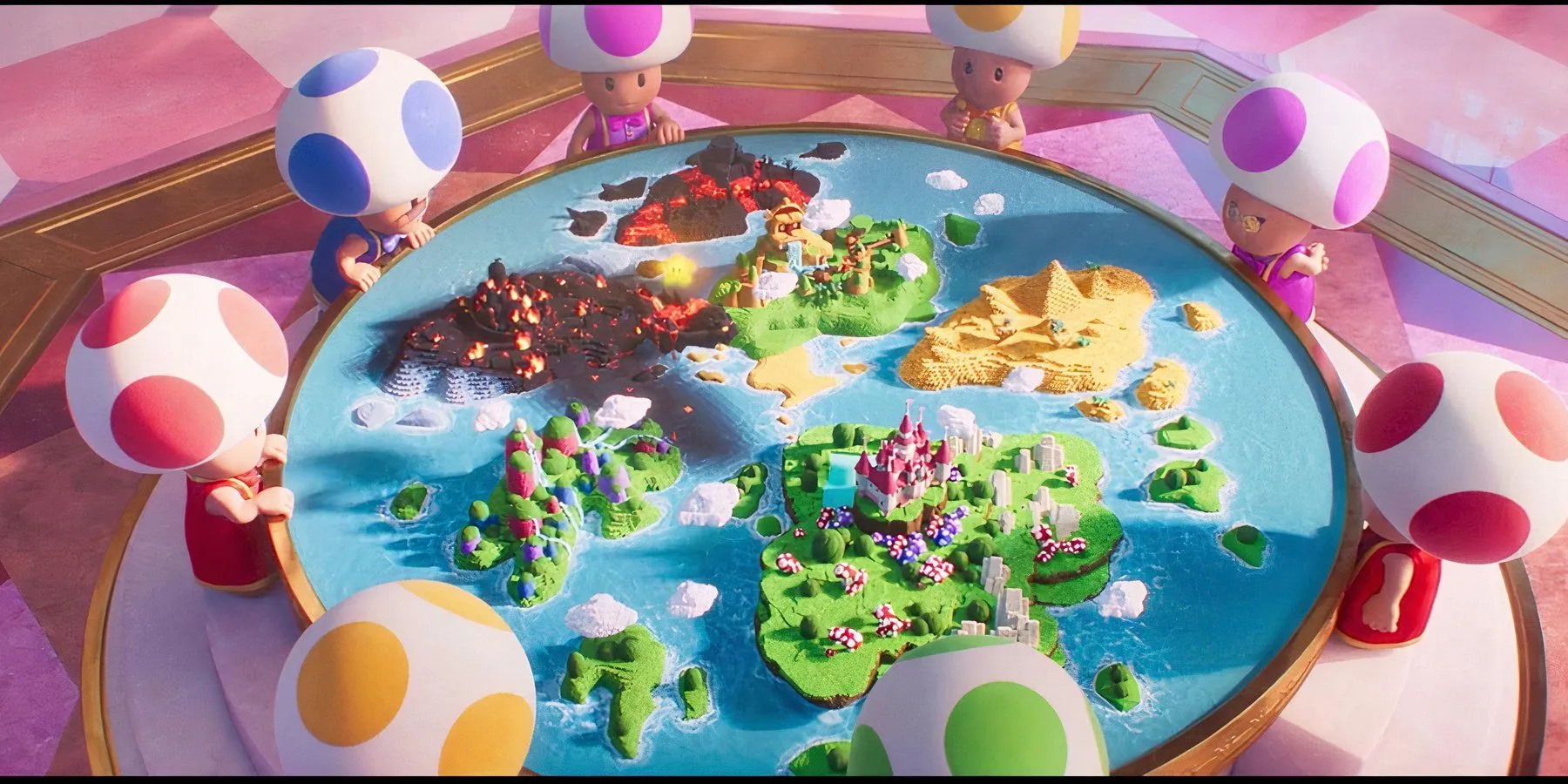 Toads mapping the Mushroom Kingdom in The Super Mario Bros Movie