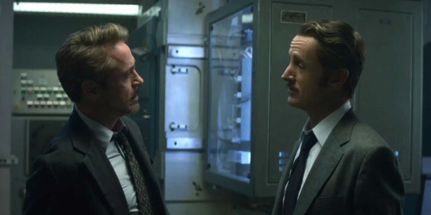Robert Downey Jr. as Tony Stark and John Slattery as Howard Stark in Avengers: Endgame (2019)