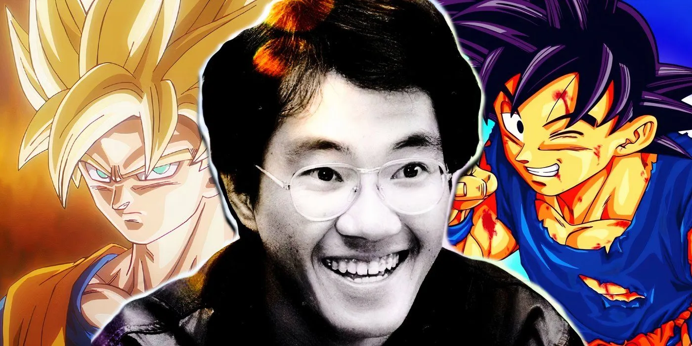 Toriyama with Goku and Super Saiyan Goku