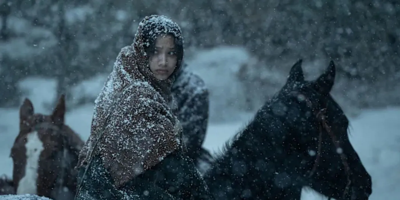 Two Moons American Primeval covered in snow on horseback Two Moons American Primeval covered in snow on horseback