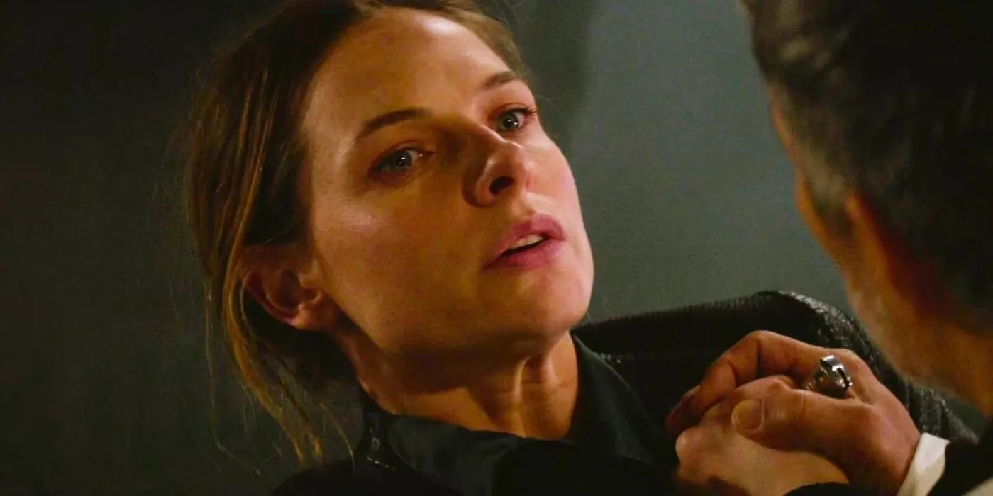 Rebecca Ferguson as Ilsa Faust looking up at Ethan Hunt in Mission: Impossible – Dead Reckoning Rebecca Ferguson as Ilsa Faust looking up at Ethan Hunt in Mission: Impossible – Dead Reckoning