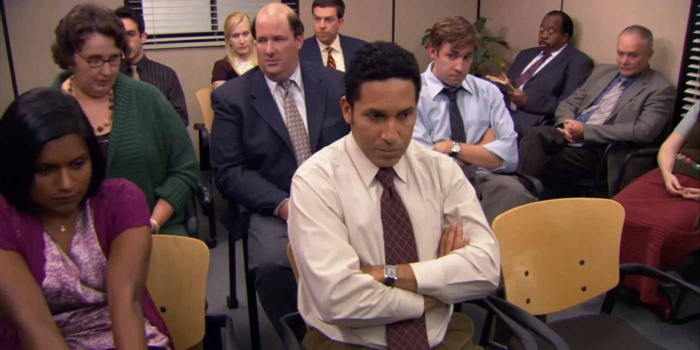 The workers gathered in the conference room for Holly's ethics meeting in The Office episode Business Ethics The workers gathered in the conference room for Holly's ethics meeting in The Office episode Business Ethics