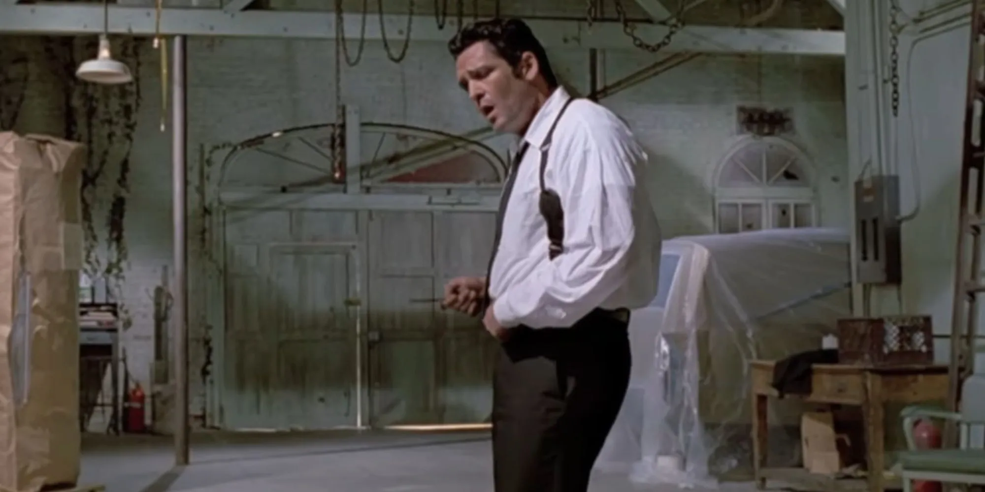Michael Madsen as Mr. Blonde dancing in Reservoir Dogs Michael Madsen as Mr. Blonde dancing in Reservoir Dogs