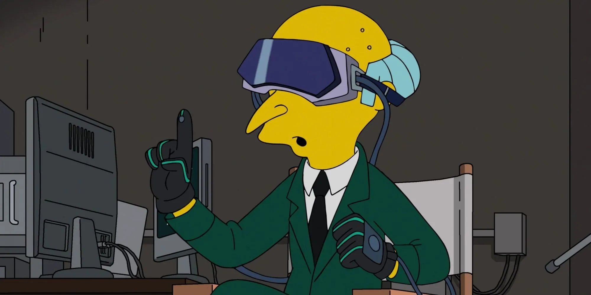 Mr. Burns wearing VR headgear and gloves Mr. Burns wearing VR headgear and gloves