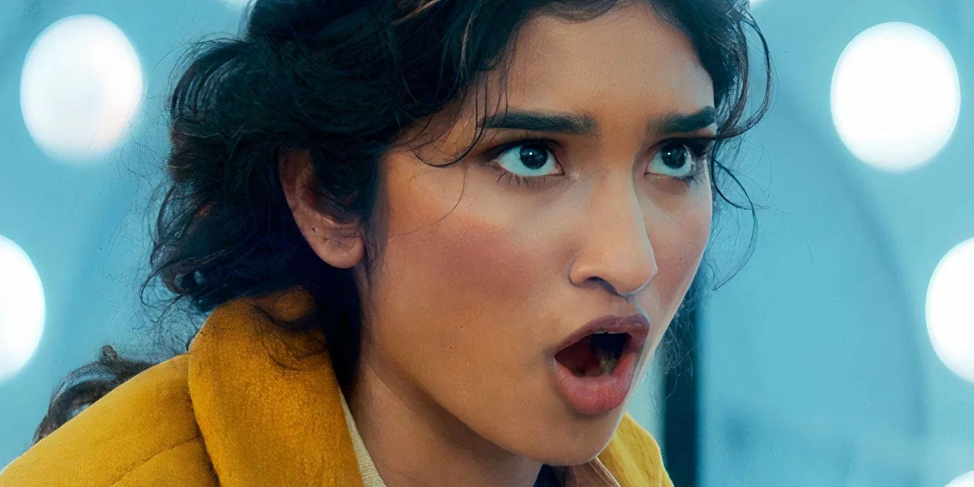 Varada Sethu as Belinda Chandra looking stern in Doctor Who season 15 Varada Sethu as Belinda Chandra looking stern in Doctor Who season 15