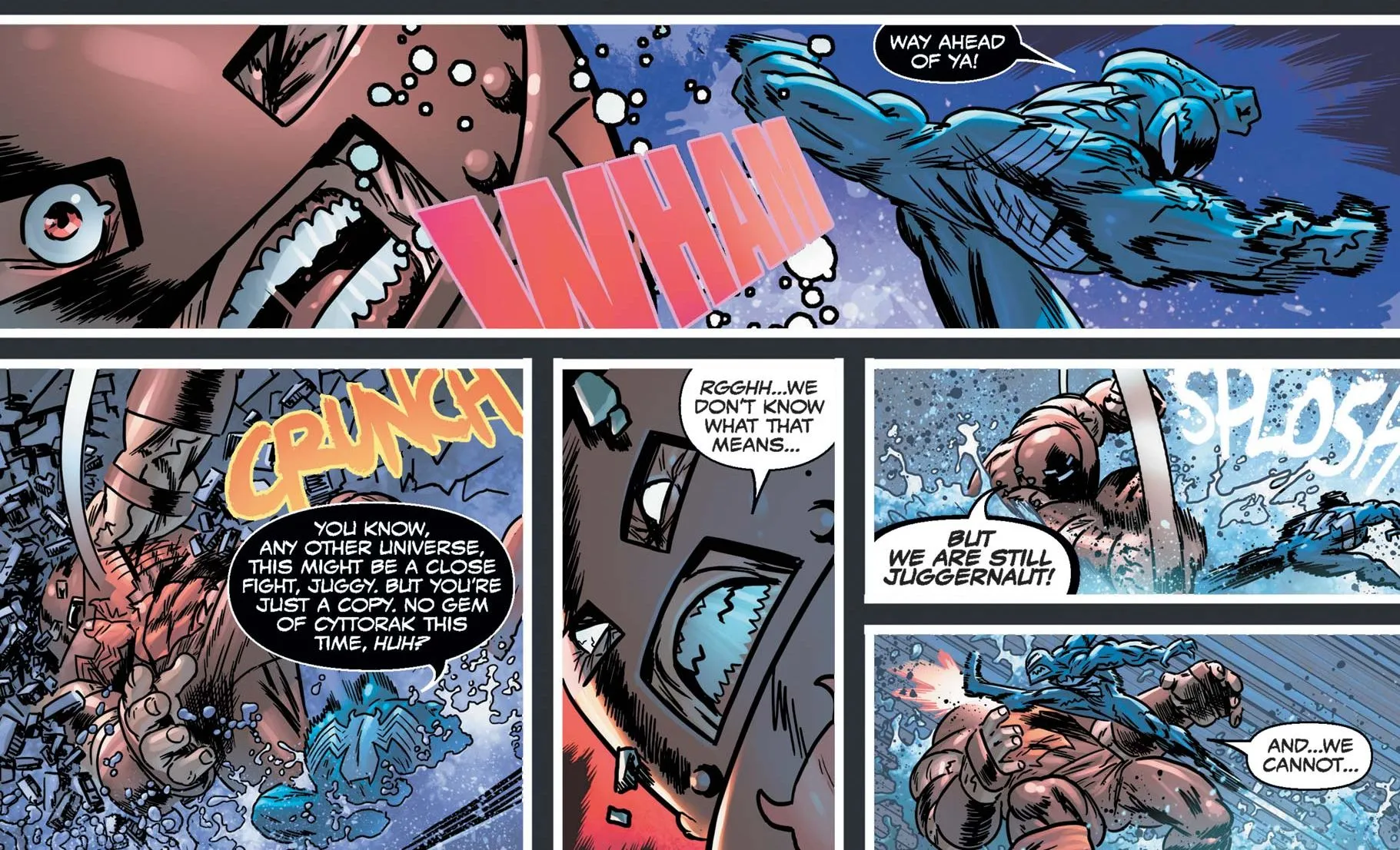 Venom points out that the new Juggernaut isn't as strong as usual in Venom (2018) #28