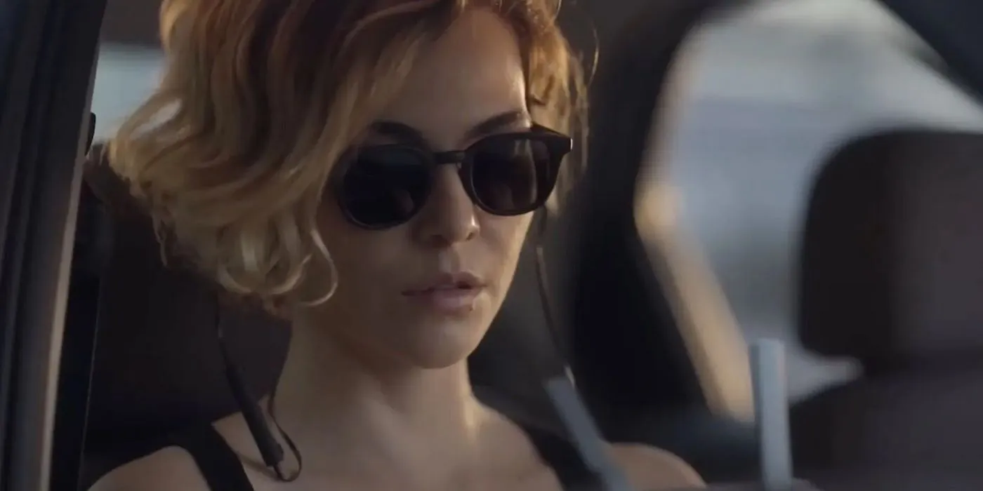 Veronica (Taina Muller) wearing sunglasses in a car in Good Morning Veronica. Veronica (Taina Muller) wearing sunglasses in a car in Good Morning Veronica.