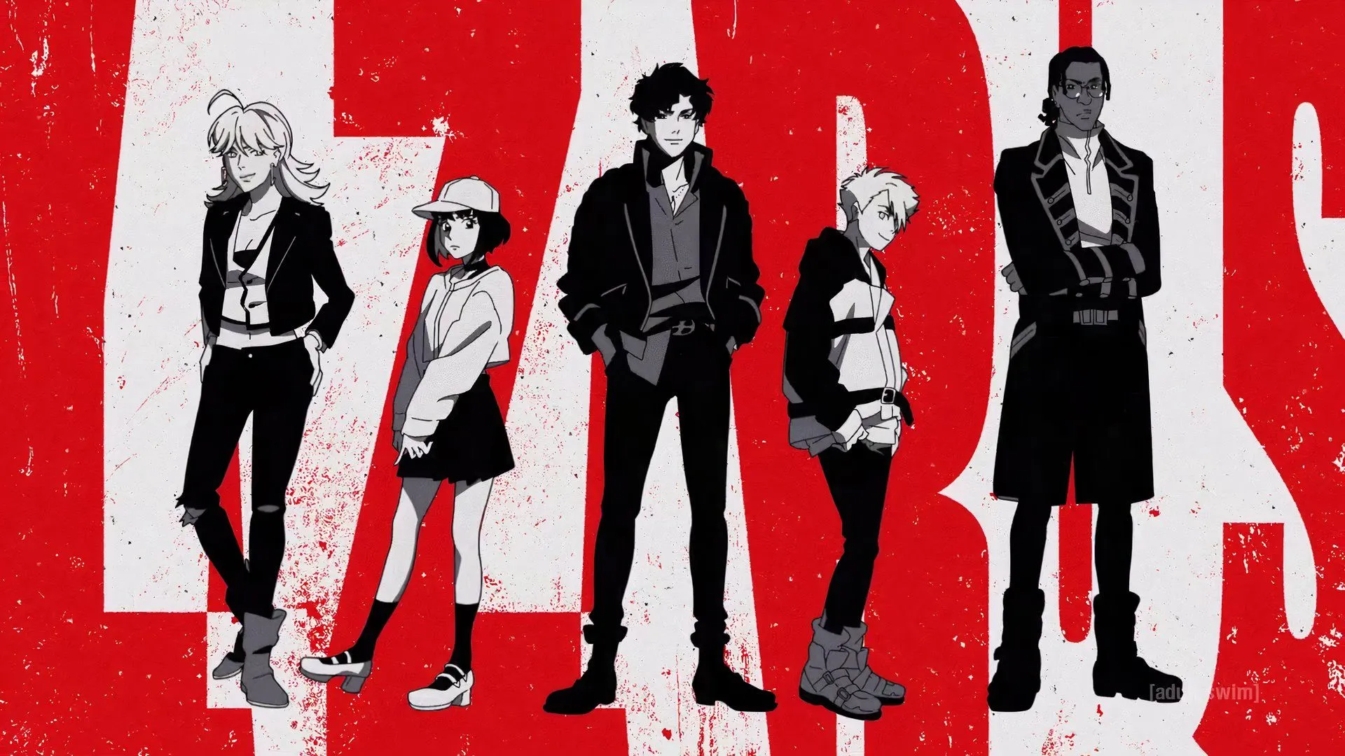 The Lazarus logo accompanied by the main cast. The Lazarus logo accompanied by the main cast.