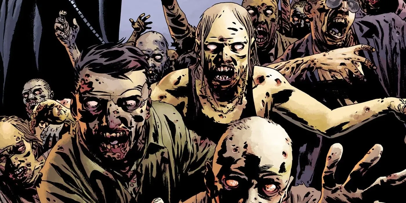 Comic book art: Zombie horde in full color, from The Walking Dead Deluxe Comic book art: Zombie horde in full color, from The Walking Dead Deluxe