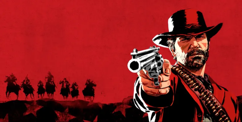 Arthur aiming his revolver