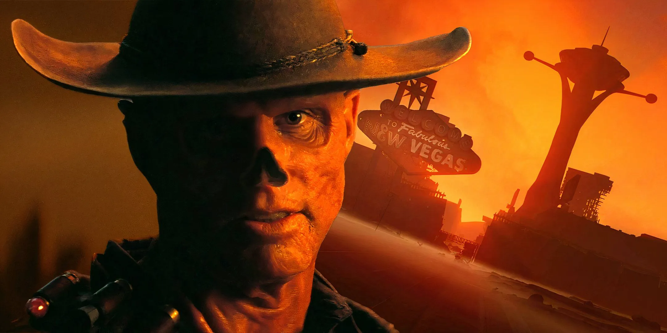 Walton Goggins as The Ghoul in Fallout looking at New Vegas Walton Goggins as The Ghoul in Fallout looking at New Vegas