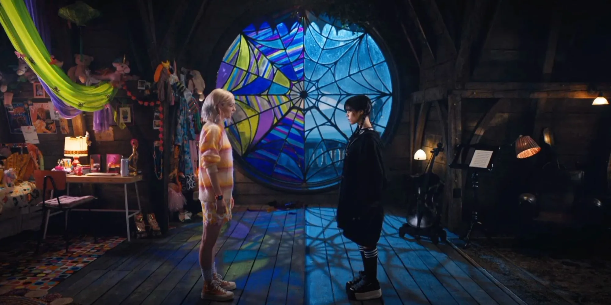 Wednesday and Enid in their room