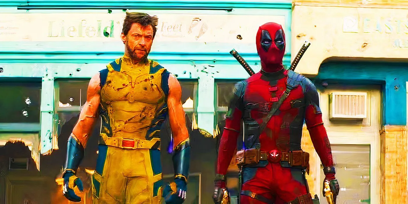 Deadpool and Wolverine facing enemies Deadpool and Wolverine facing enemies