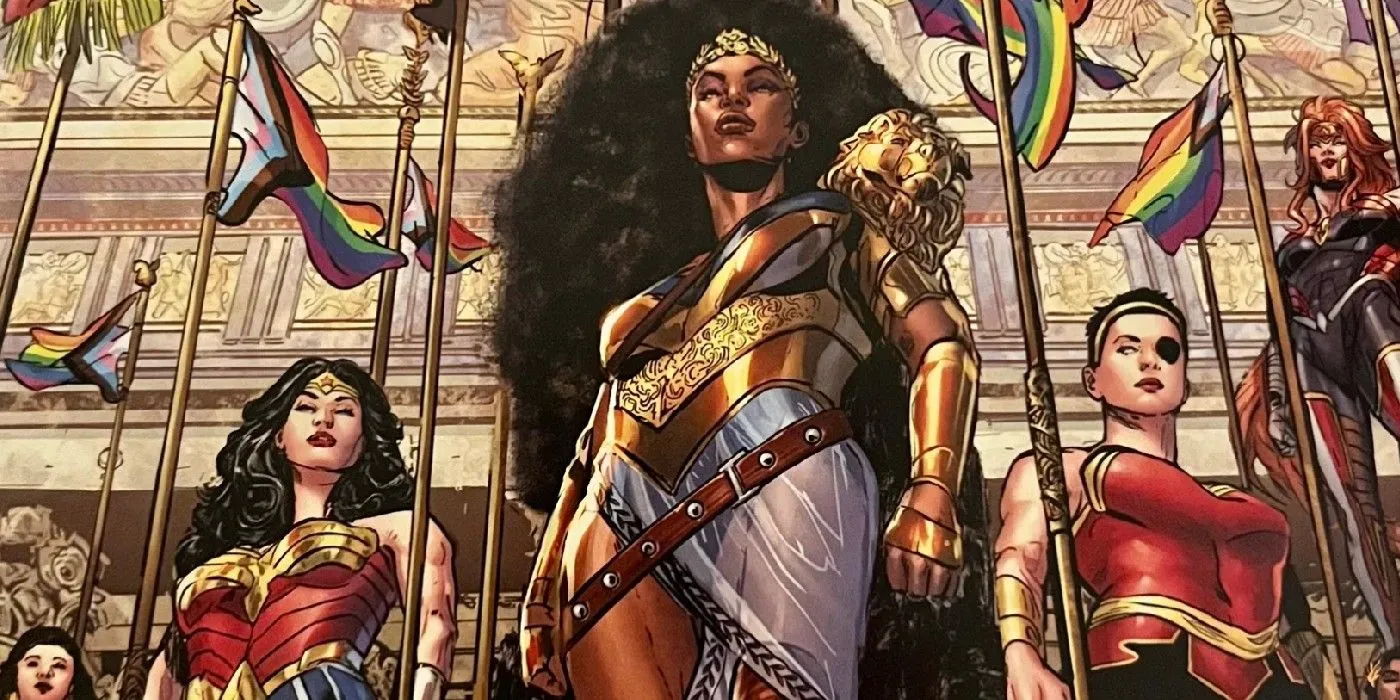 WONDER WOMAN'S AMAZONS WITH PRIDE FLAGS WONDER WOMAN'S AMAZONS WITH PRIDE FLAGS