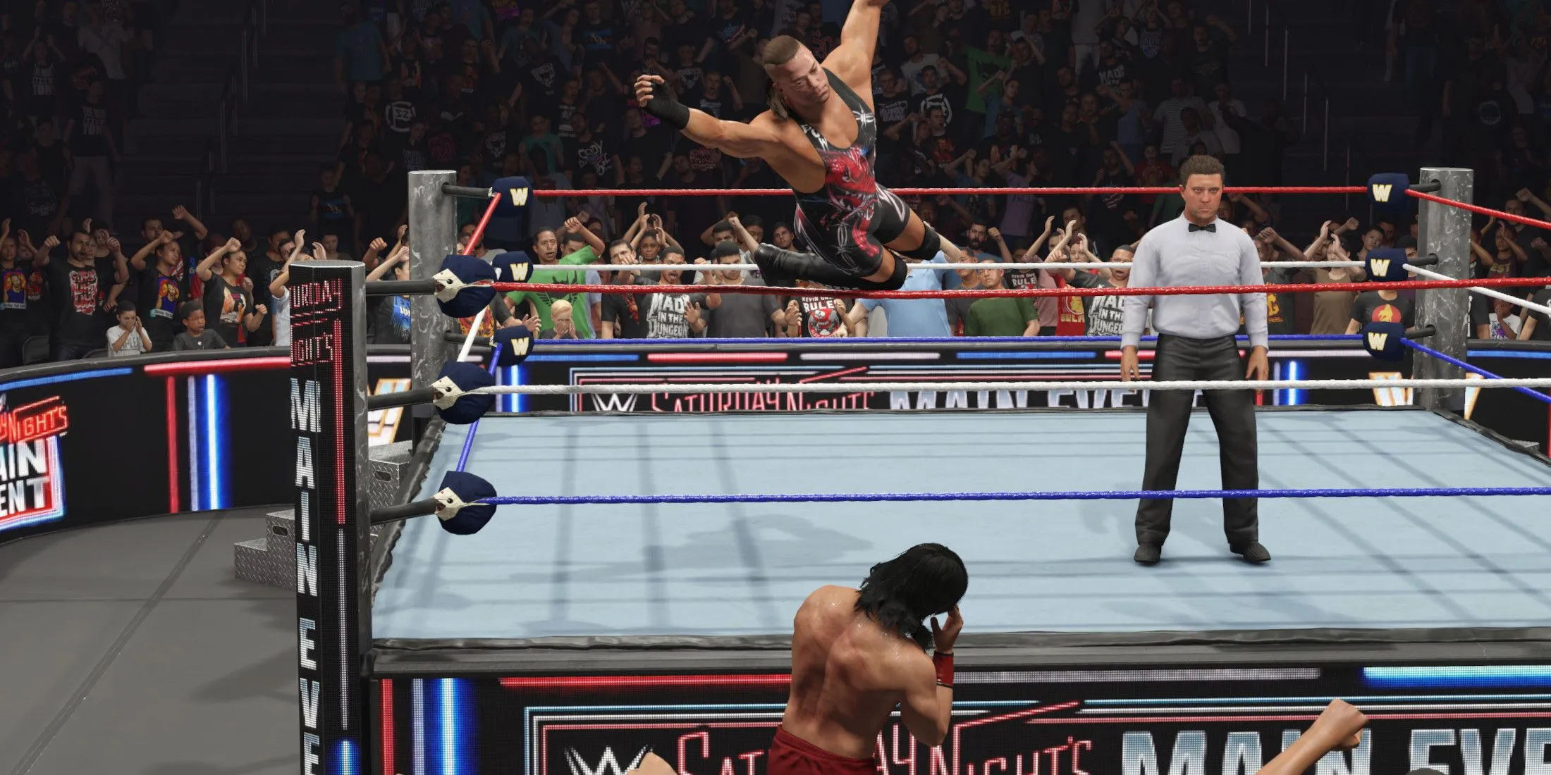 RVD performing a diving attack to the outside RVD performing a diving attack to the outside