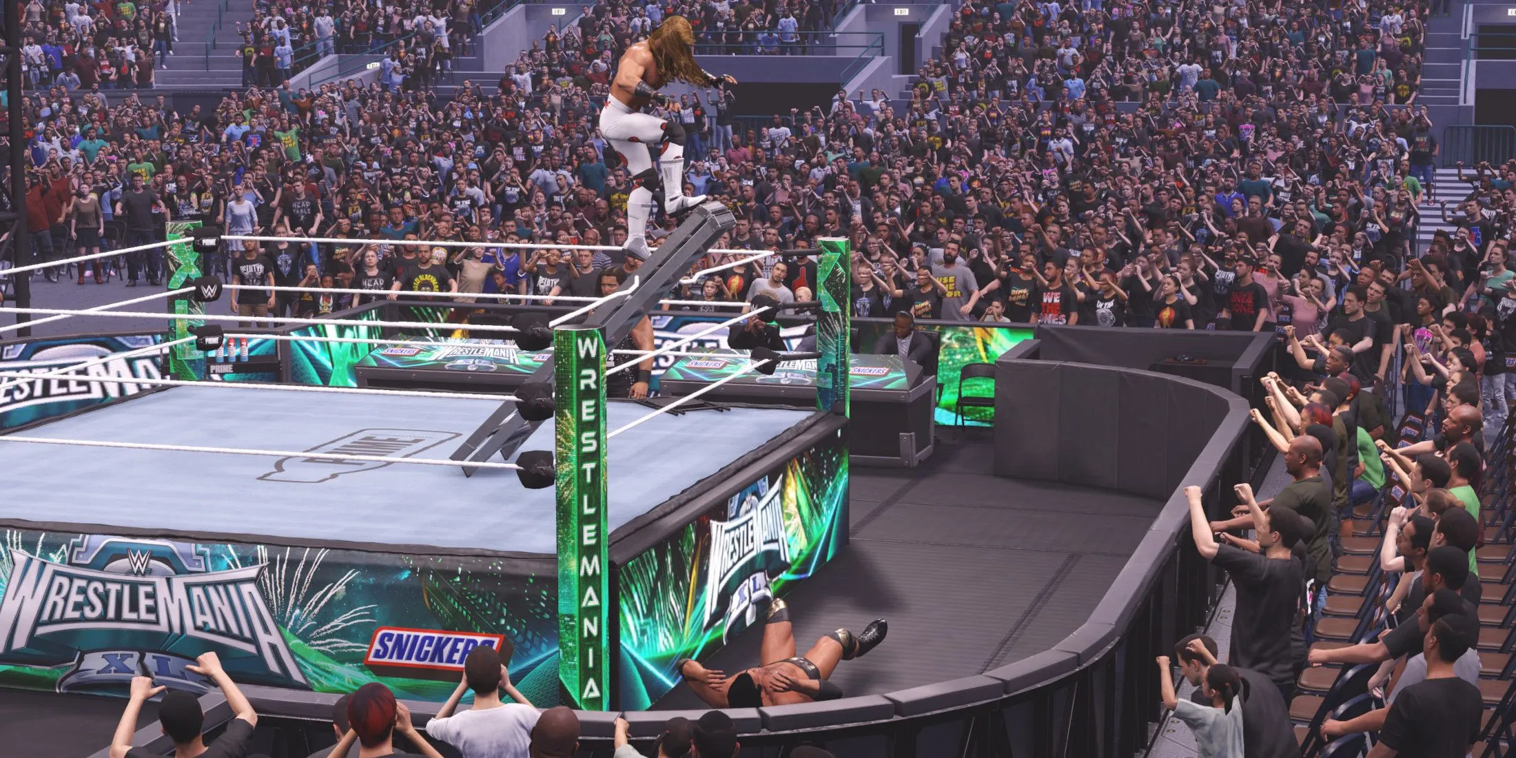 Shawn Michaels diving from the ladder Shawn Michaels diving from the ladder