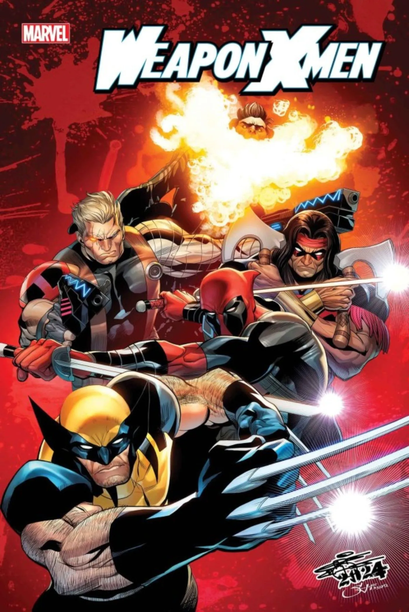 Weapon X-Men #2 cover featuring Wolverine, Deadpool, Cable, Thunderbird, and Chamber.