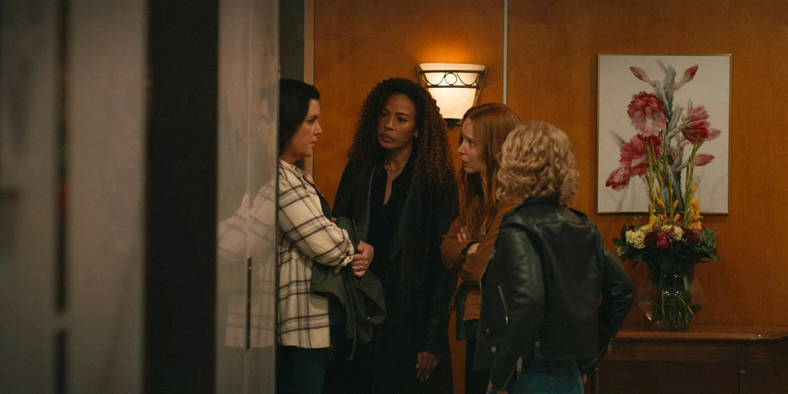 Taissa, Van, and Misty interrogating Shauna in Yellowjackets Season 3 Episode 7