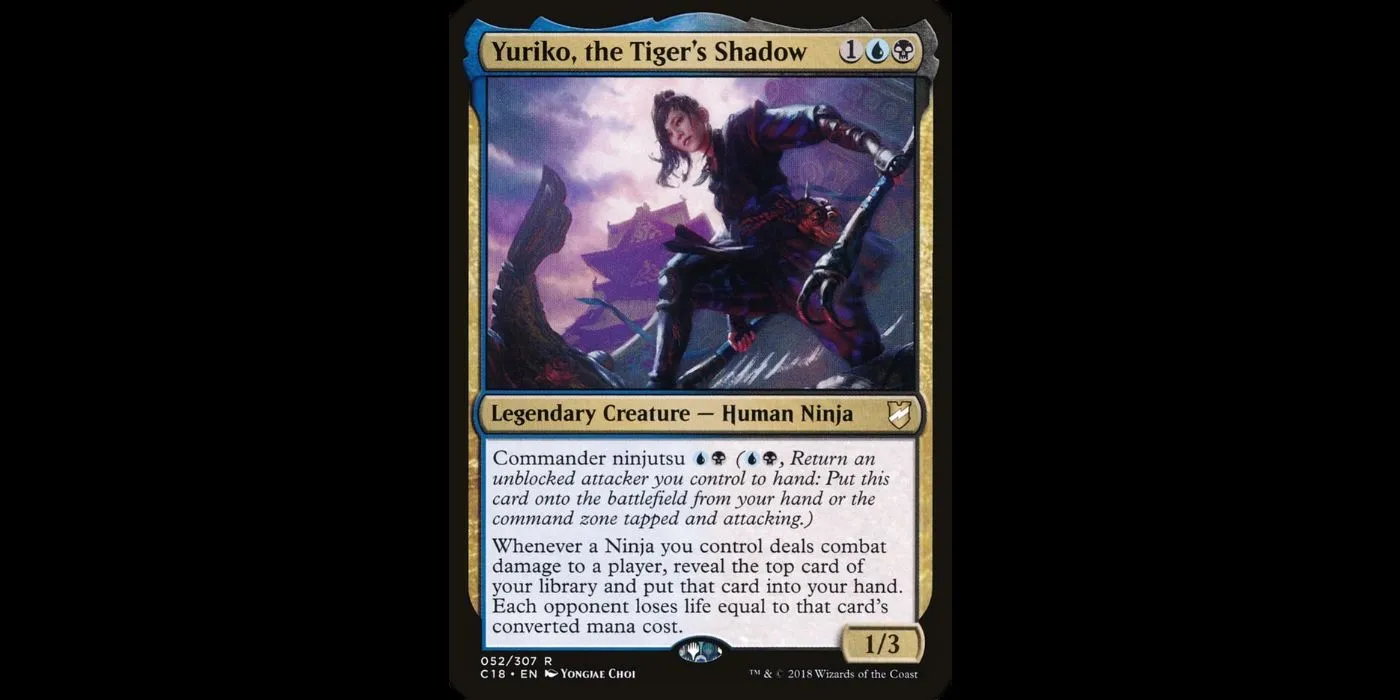 MTG card Yuriko, the Tiger's Shadow on a black background. MTG card Yuriko, the Tiger's Shadow on a black background.