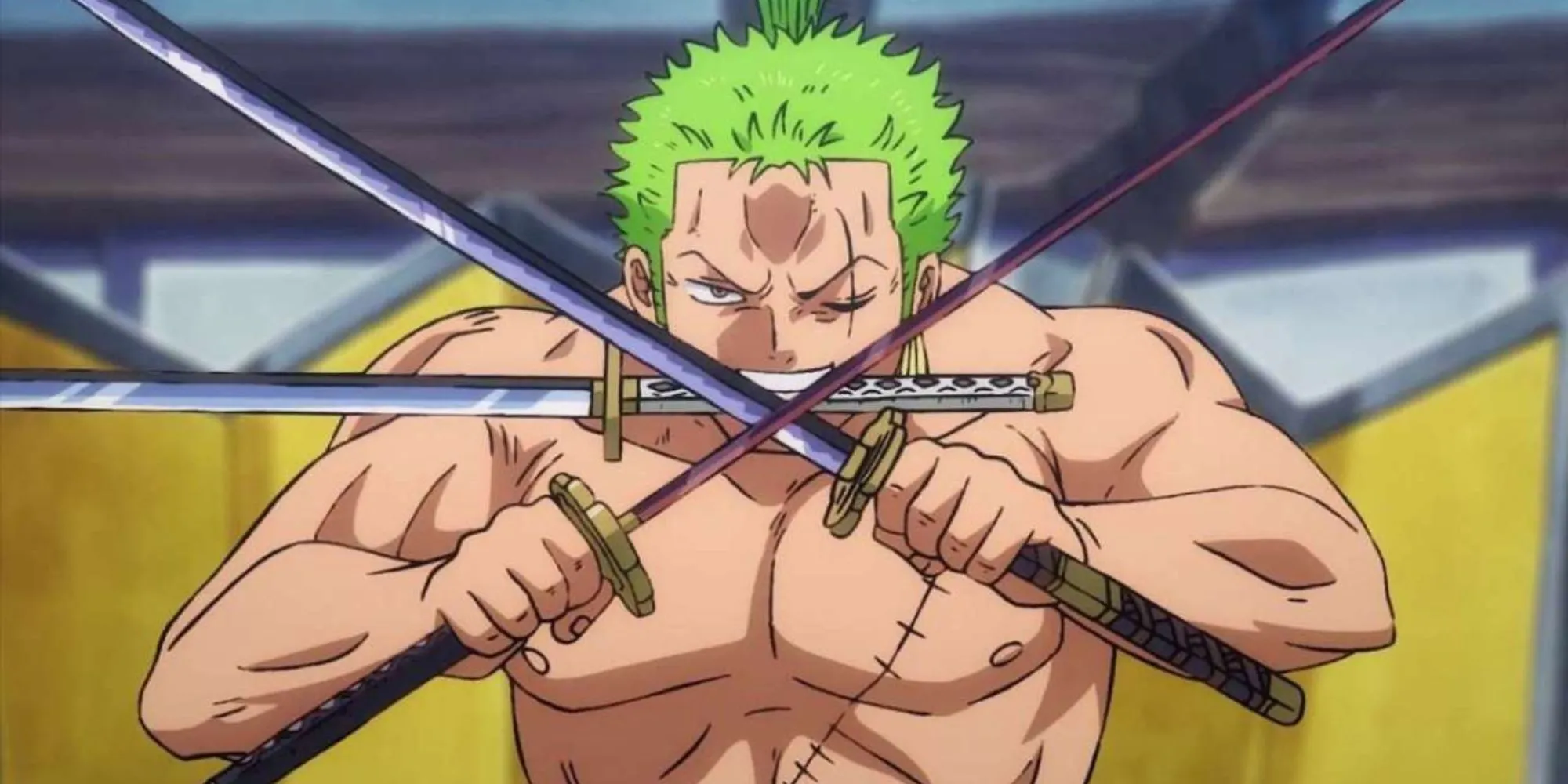 Zoro verwendet seinen Drei-Schwerter-Stil. Zoro verwendet seinen Drei-Schwerter-Stil.