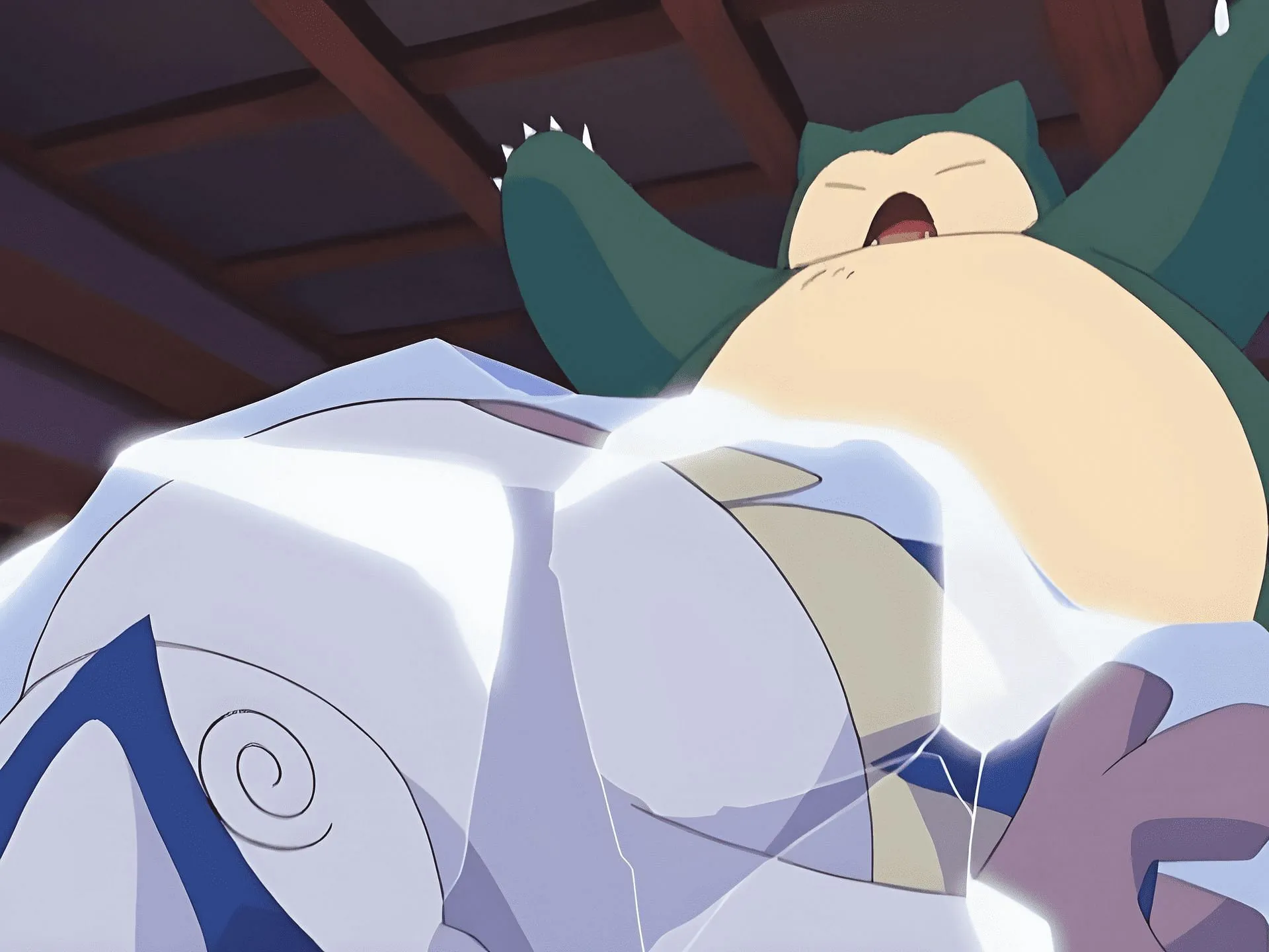Ash's Snorlax defeating Greta's Hariyama (Image via TPC)