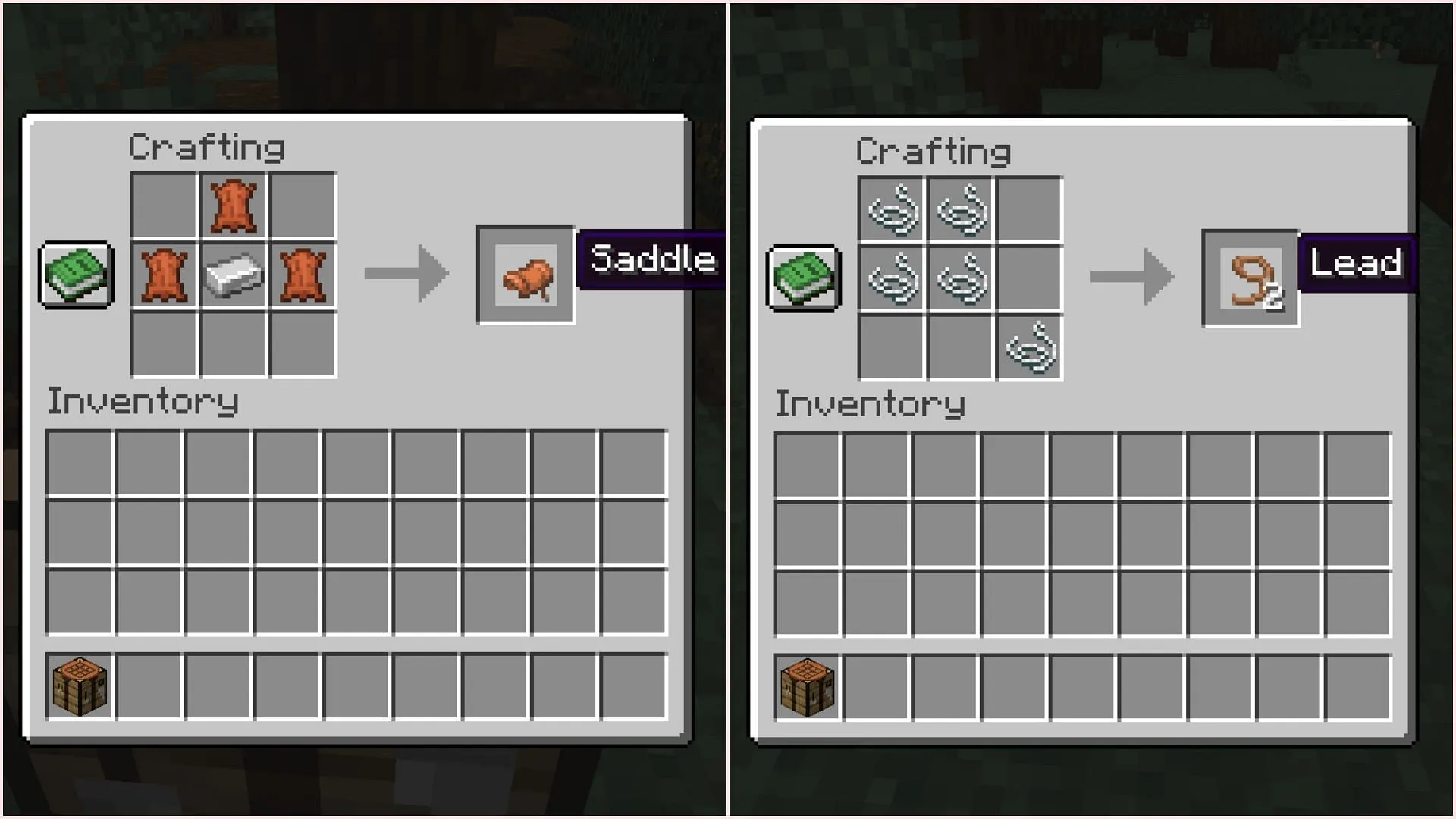 Saddle and lead will receive new crafting recipes (Image via Sportskeeda Gaming || Mojang Studios) Saddle and lead will receive new crafting recipes (Image via Sportskeeda Gaming || Mojang Studios)