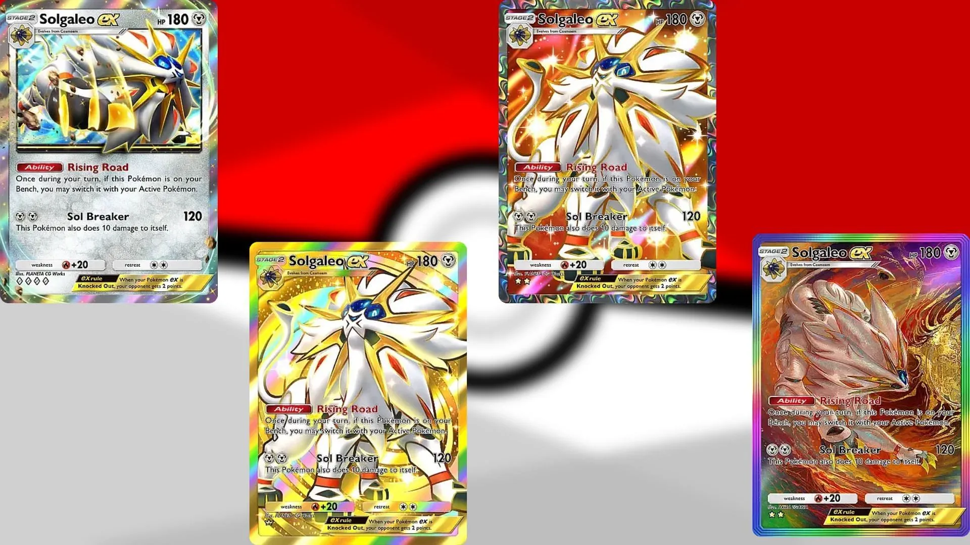 All Solgaleo ex variants in PTCGP (Image via TPC) All Solgaleo ex variants in PTCGP (Image via TPC)