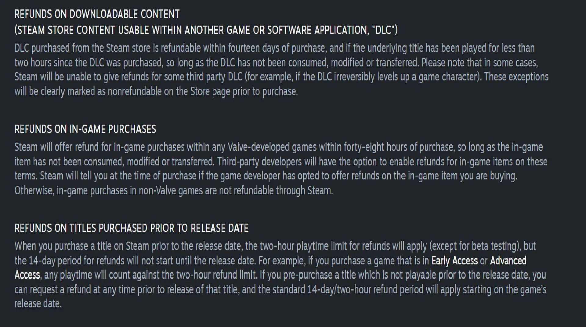 Return criteria for Steam game refunds (Image via Steam) Return criteria for Steam game refunds (Image via Steam)
