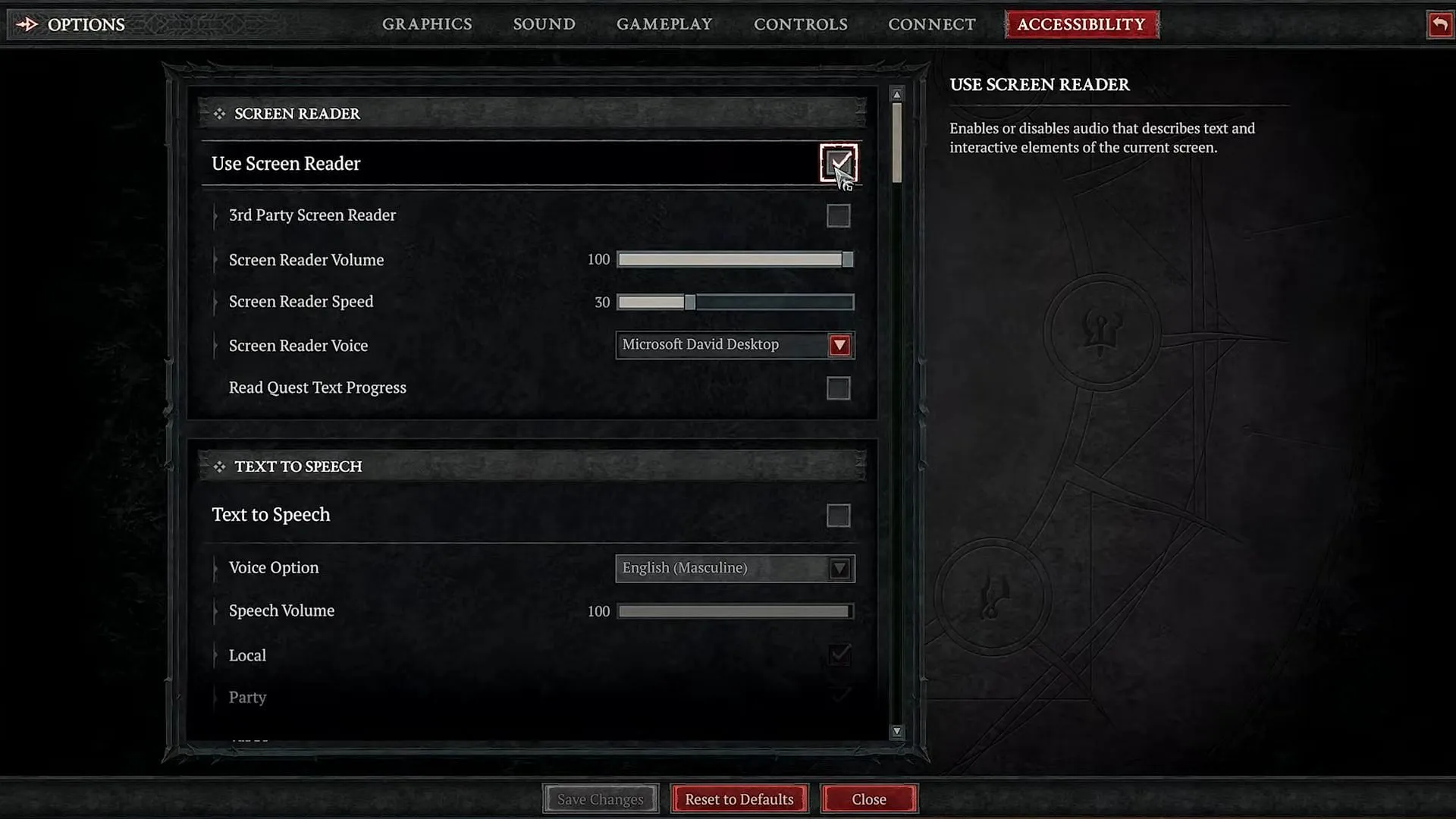 Diablo 4's fully integrated screen reader provides instant & low-latency feedback for every interaction in the game (Image via Blizzard Entertainment) Diablo 4's fully integrated screen reader provides instant & low-latency feedback for every interaction in the game (Image via Blizzard Entertainment)