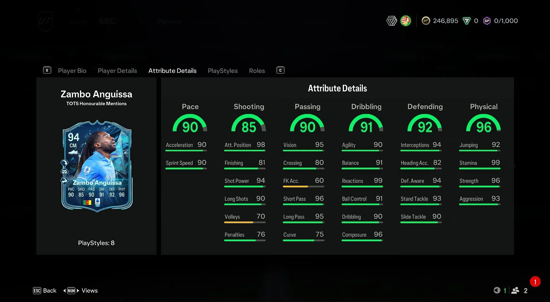 Zambo Anguissa TOTS Honourable Mentions SBC stats (Image via EA Sports) Zambo Anguissa TOTS Honourable Mentions SBC stats (Image via EA Sports)