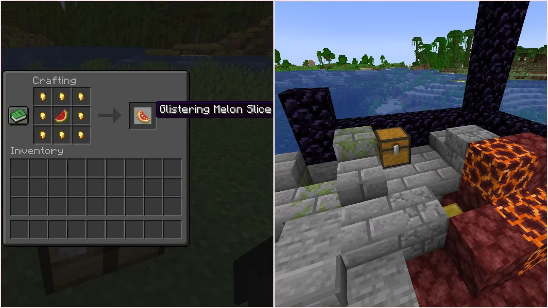 Glistening melon can be crafted using eight gold nuggets and one melon slice (Image via Sportskeeda Gaming || Mojang Studios)