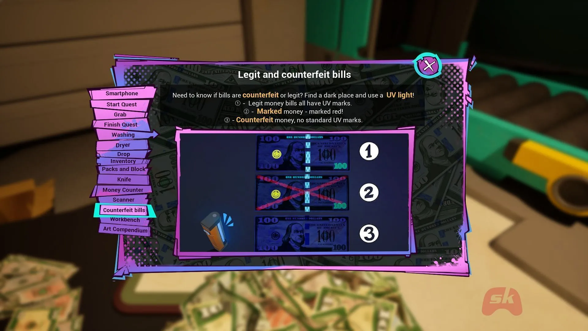 Identifying marked bills in Cash Cleaner Simulator