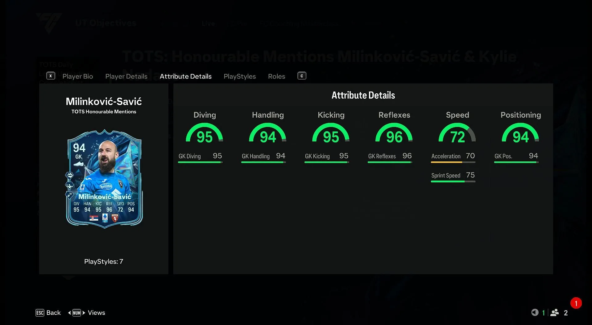 Vanja Milinkovic-Savic TOTS cards stats (Image via EA Sports) Vanja Milinkovic-Savic TOTS cards stats (Image via EA Sports)