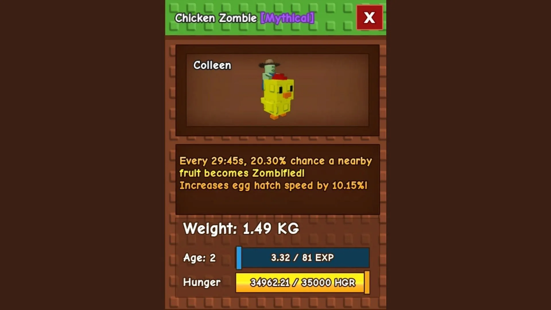 You can obtain this mutation if you have the Chicken Zombie pet (Image via Roblox) You can obtain this mutation if you have the Chicken Zombie pet (Image via Roblox)