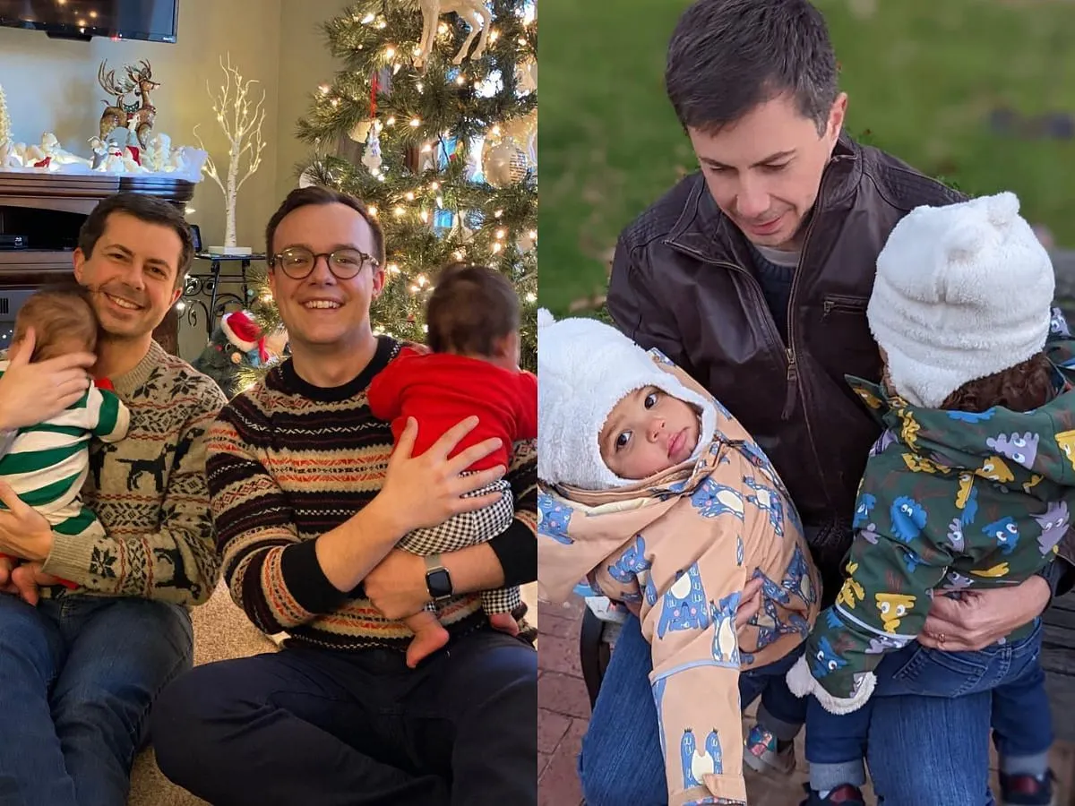 Pete and Chasten Buttigieg with their twins, Joseph August "Gus" and Penelope Rose. (Image via Instagram/@pete.buttigieg) Pete and Chasten Buttigieg with their twins, Joseph August "Gus" and Penelope Rose. (Image via Instagram/@pete.buttigieg)